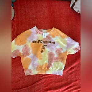 Women's Disney Mickey Mouse Tie-Dye Fleece Short Sleeve T-Shirt - Orange L - Dis